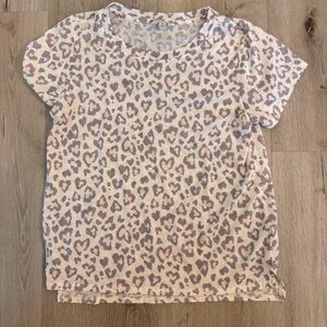 Lucky Brand Heart Leopard Print Tee – Ivory & Grey Animal Print – Size Medium